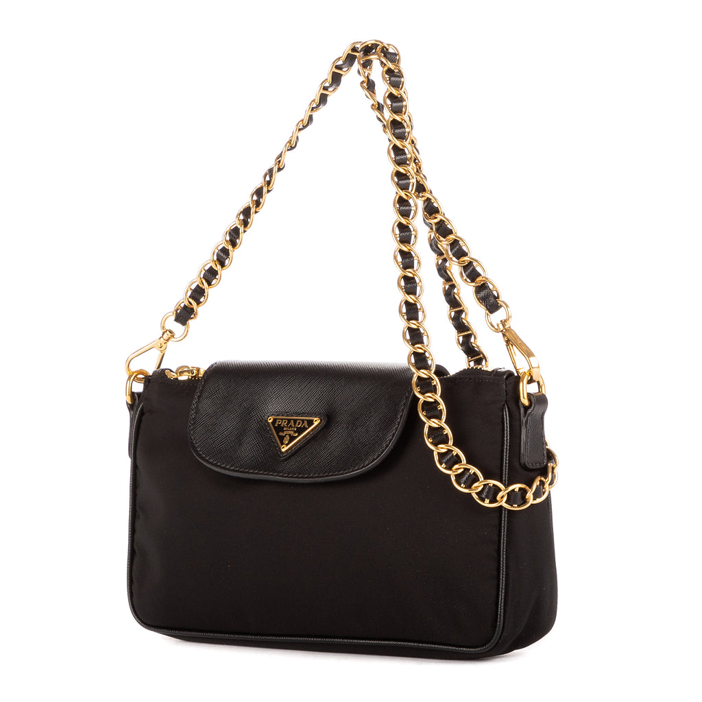 Sac à Bandoulière Chaîne Pochette Croisée Nylon Toile Noir