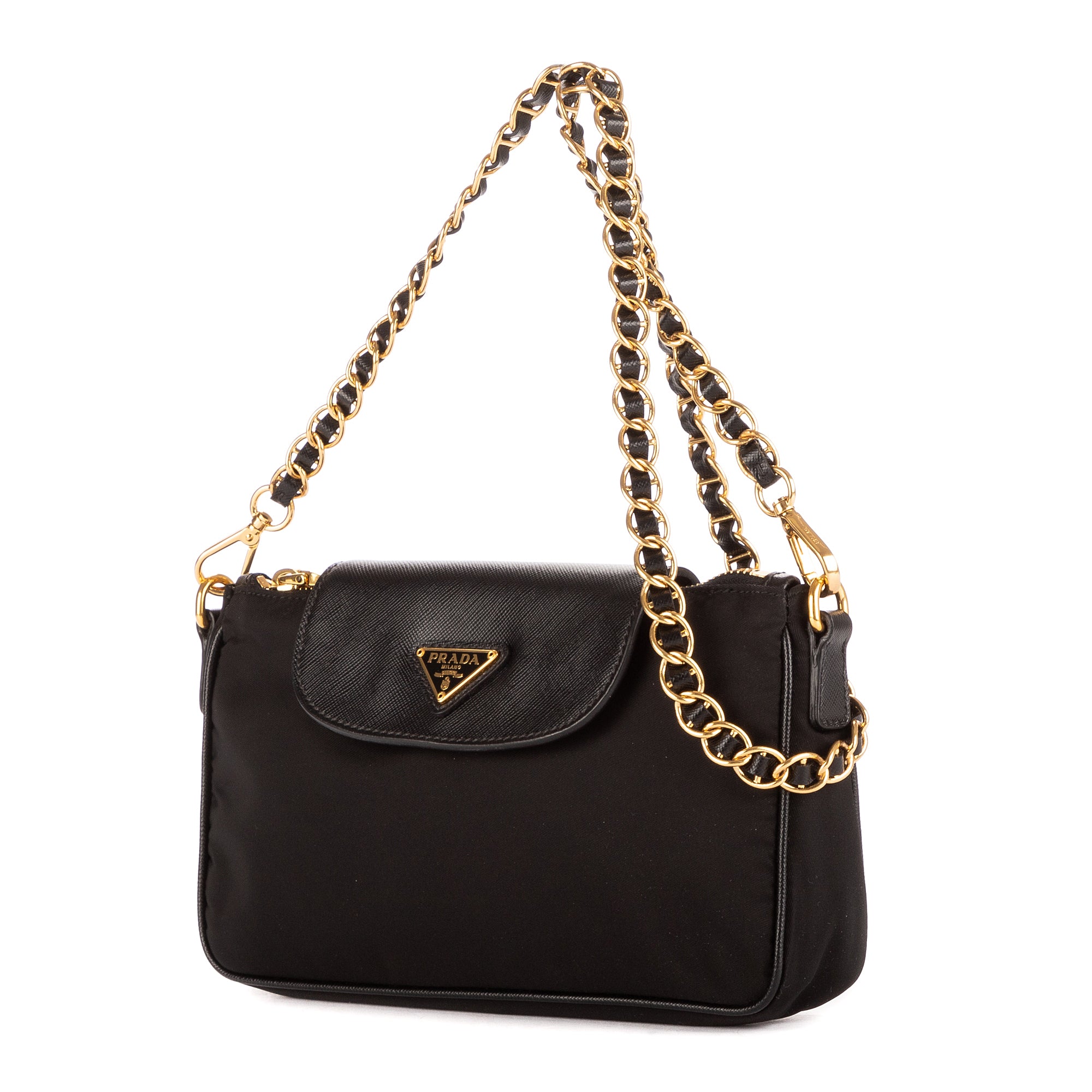Shoulder Bag Chain Crossbody Pouch Black Nylon Canvas