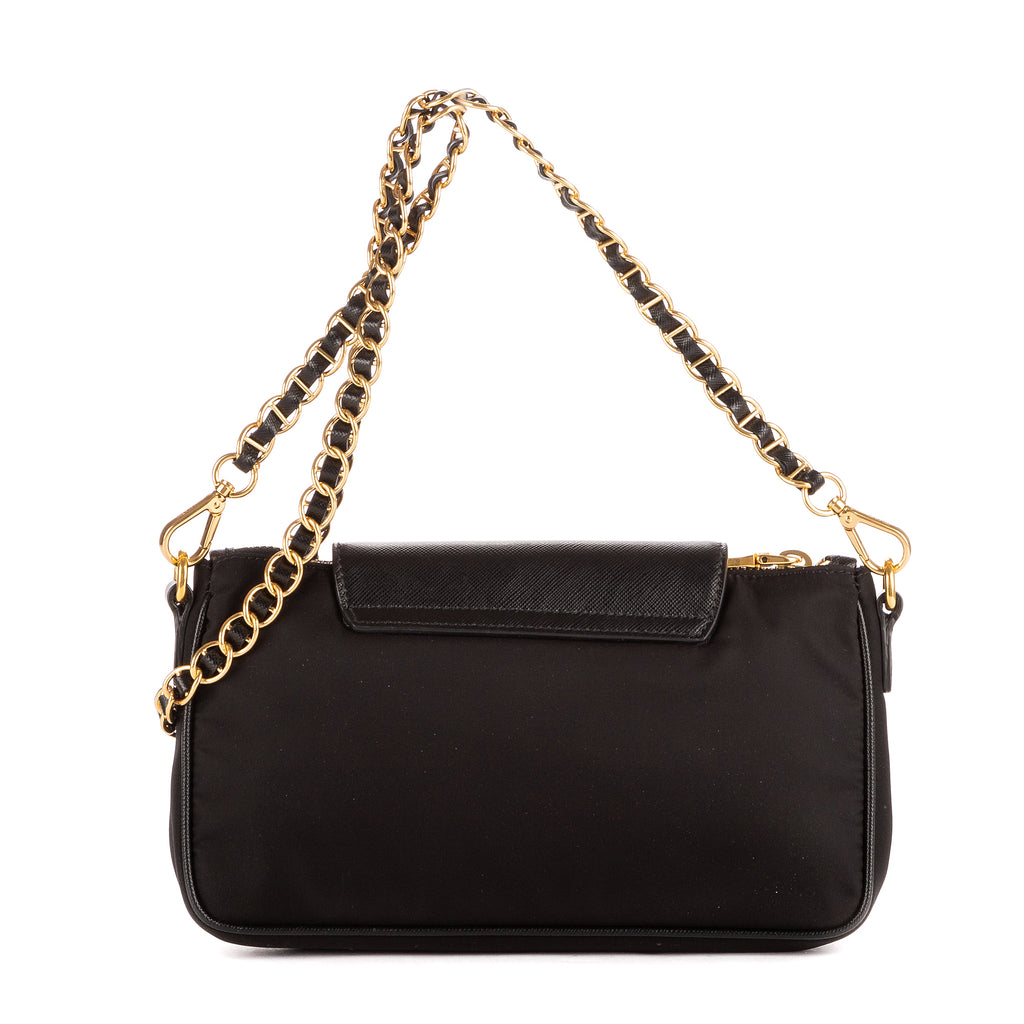 Sac à Bandoulière Chaîne Pochette Croisée Nylon Toile Noir