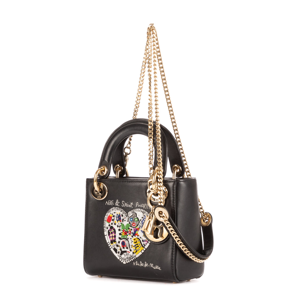 Shoulder Bag Ltd. Ed. Niki de Saint Phalle Lady Mini Black Heart-shaped Sequin-embellished leather