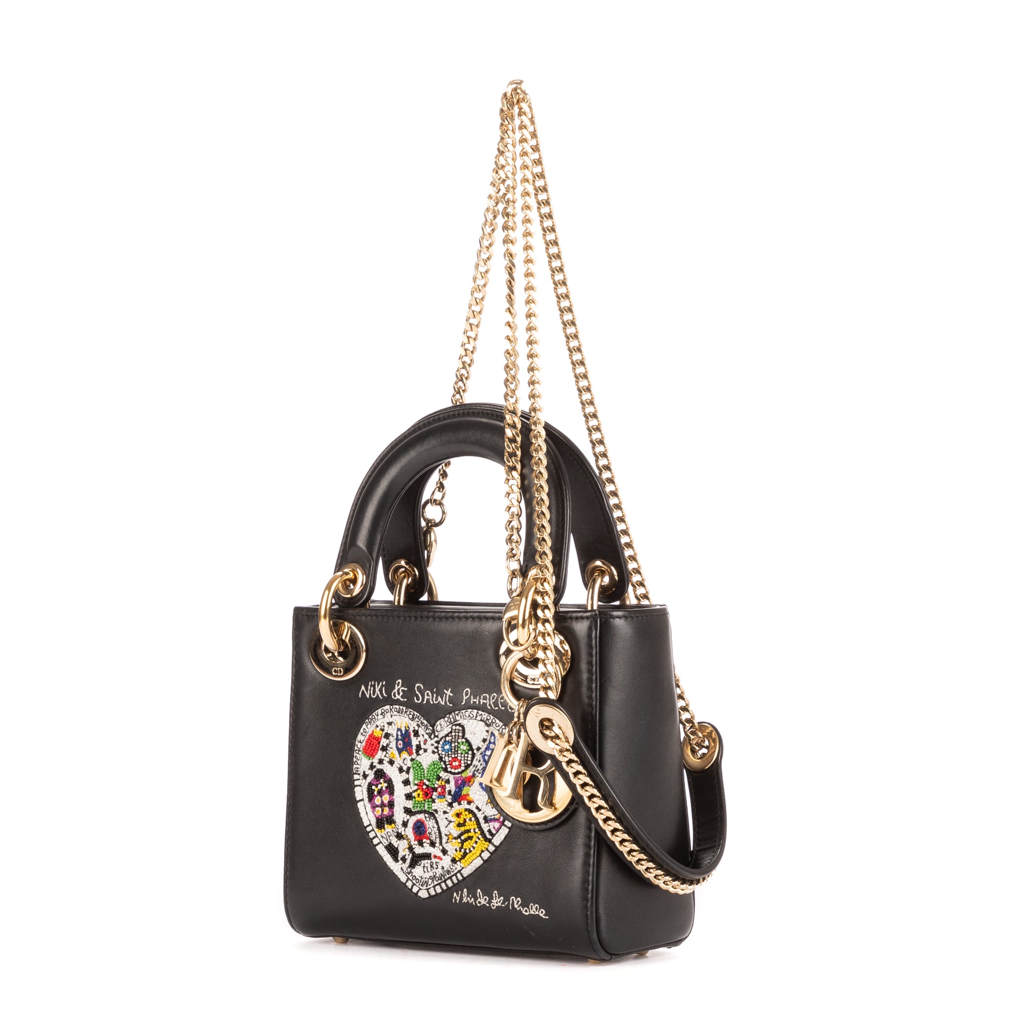 Shoulder Bag Ltd. Ed. Niki de Saint Phalle Lady Mini Black Heart-shaped Sequin-embellished leather