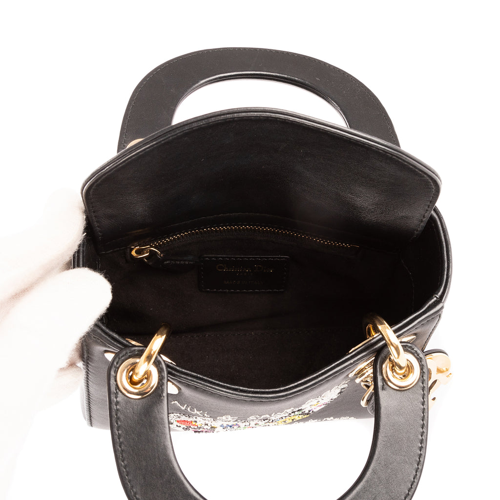 Shoulder Bag Ltd. Ed. Niki de Saint Phalle Lady Mini Black Heart-shaped Sequin-embellished leather