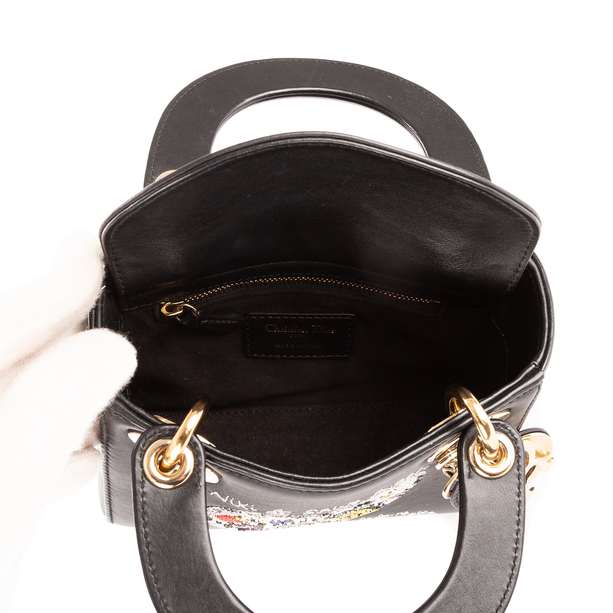 Shoulder Bag Ltd. Ed. Niki de Saint Phalle Lady Mini Black Heart-shaped Sequin-embellished leather