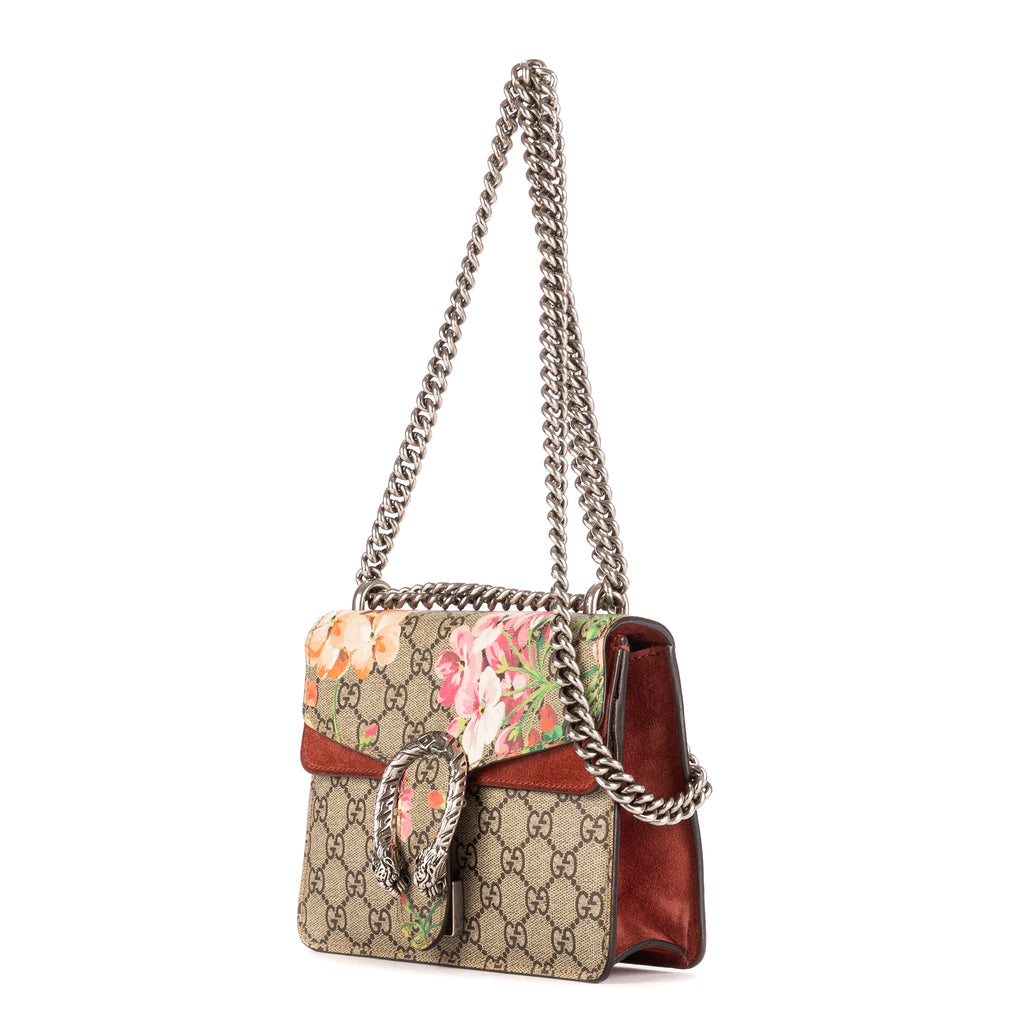Bolso de hombro Floral Dionysus Cadena Bandolera Mini Beige Supreme Lona/Piel de Ante