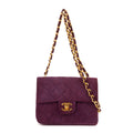 Shoulder Bag Rare Mini Suede Square Flap Purple Suede Quilted Leather