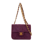 Shoulder Bag Rare Mini Suede Square Flap Purple Suede Quilted Leather