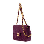 Shoulder Bag Rare Mini Suede Square Flap Purple Suede Quilted Leather