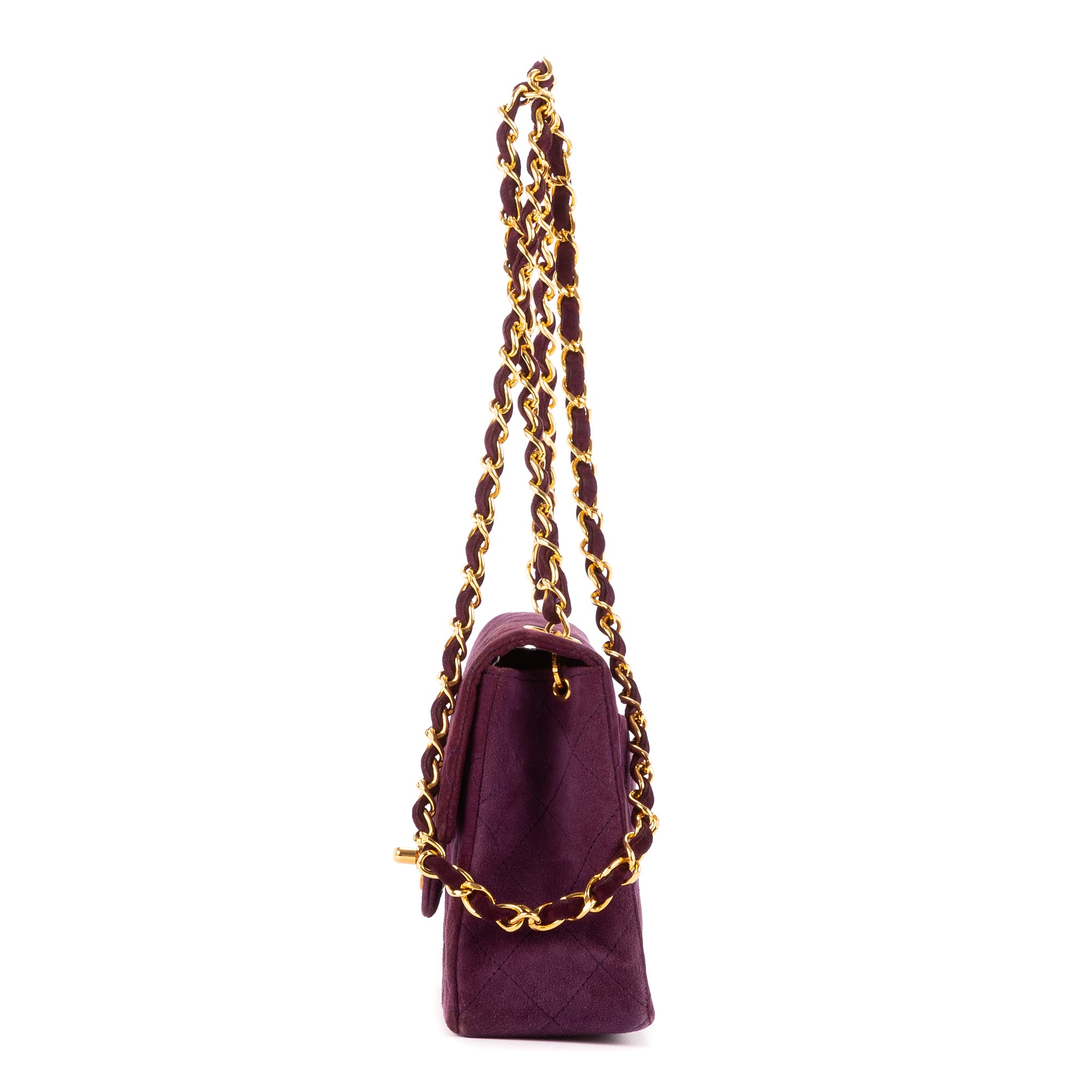 Shoulder Bag Rare Mini Suede Square Flap Purple Suede Quilted Leather