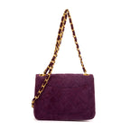 Shoulder Bag Rare Mini Suede Square Flap Purple Suede Quilted Leather