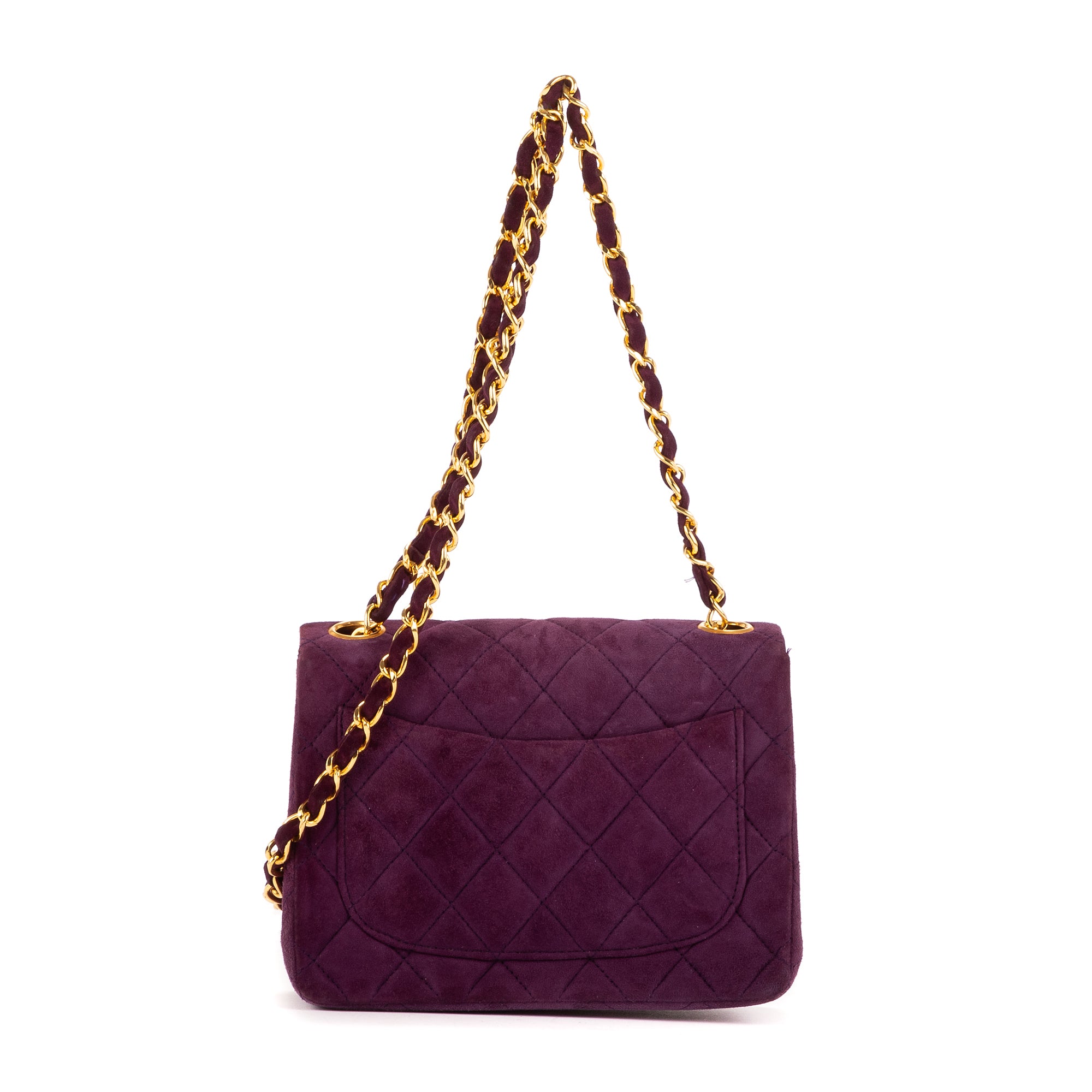 Shoulder Bag Rare Mini Suede Square Flap Purple Suede Quilted Leather