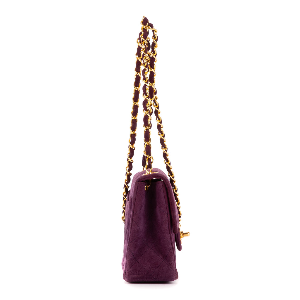 Shoulder Bag Rare Mini Suede Square Flap Purple Suede Quilted Leather