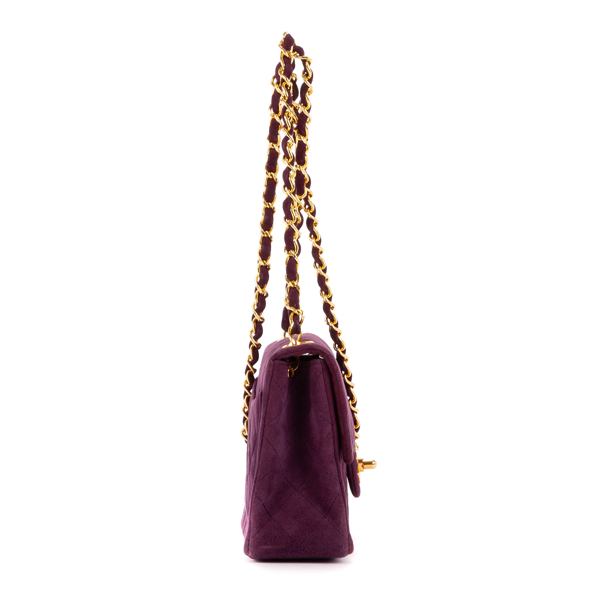 Shoulder Bag Rare Mini Suede Square Flap Purple Suede Quilted Leather