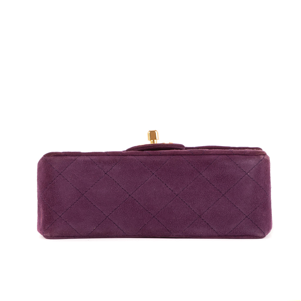Shoulder Bag Rare Mini Suede Square Flap Purple Suede Quilted Leather