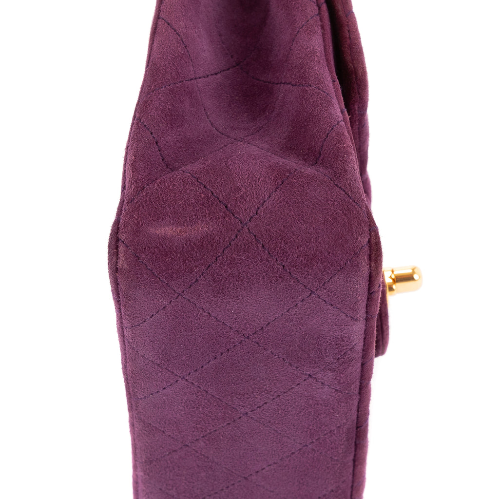 Shoulder Bag Rare Mini Suede Square Flap Purple Suede Quilted Leather