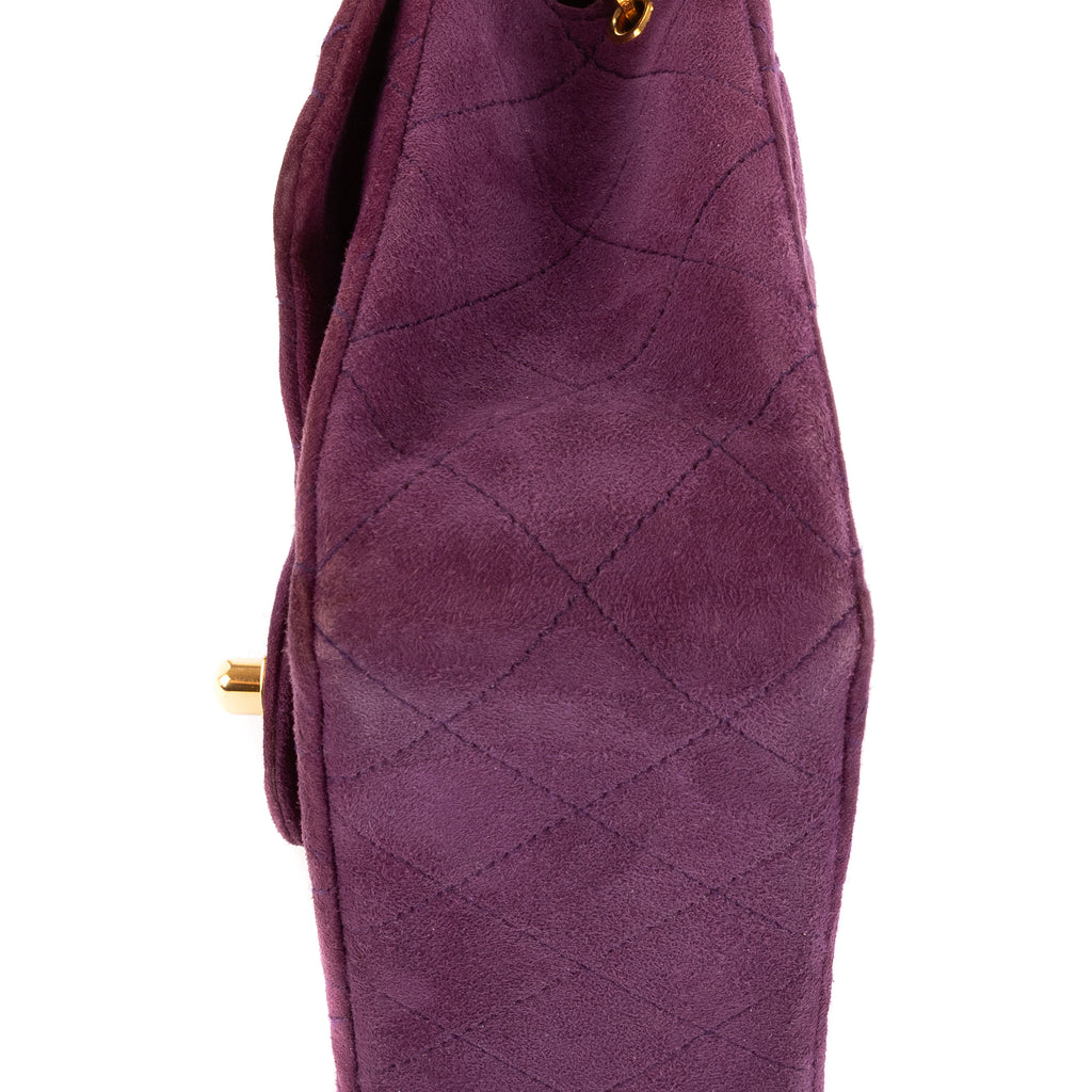 Shoulder Bag Rare Mini Suede Square Flap Purple Suede Quilted Leather