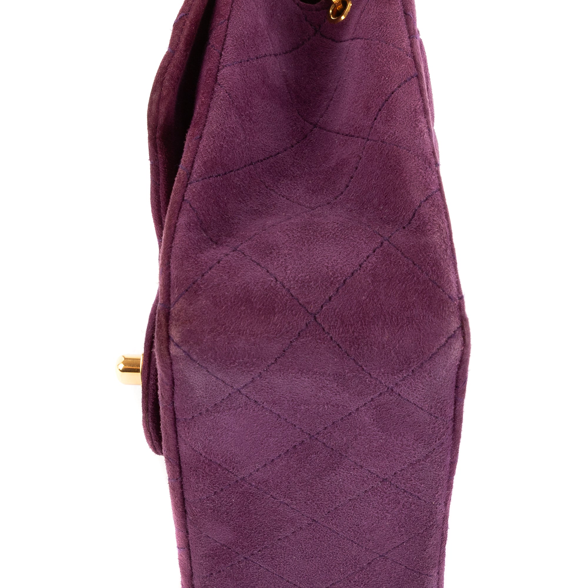 Shoulder Bag Rare Mini Suede Square Flap Purple Suede Quilted Leather