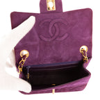 Shoulder Bag Rare Mini Suede Square Flap Purple Suede Quilted Leather