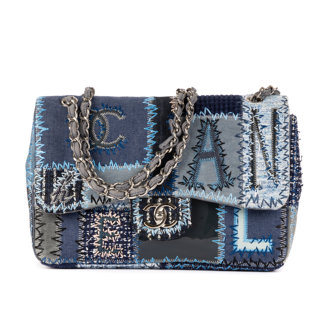 Chanel - Édition Limitée Grand Sac Classique à Rabat Patchwork - Bleu Denim