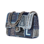 Chanel - Édition Limitée Grand Sac Classique à Rabat Patchwork - Bleu Denim