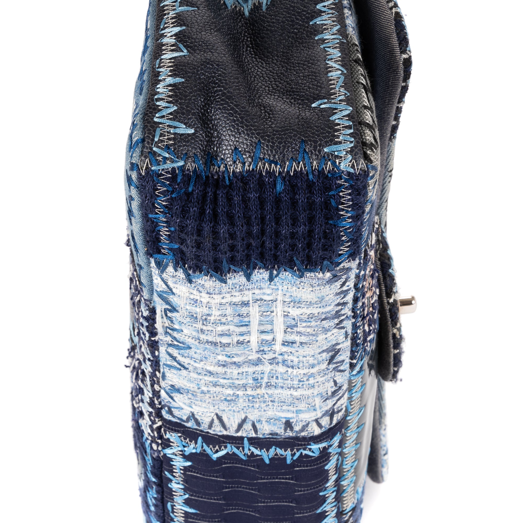 Chanel - Édition Limitée Grand Sac Classique à Rabat Patchwork - Bleu Denim