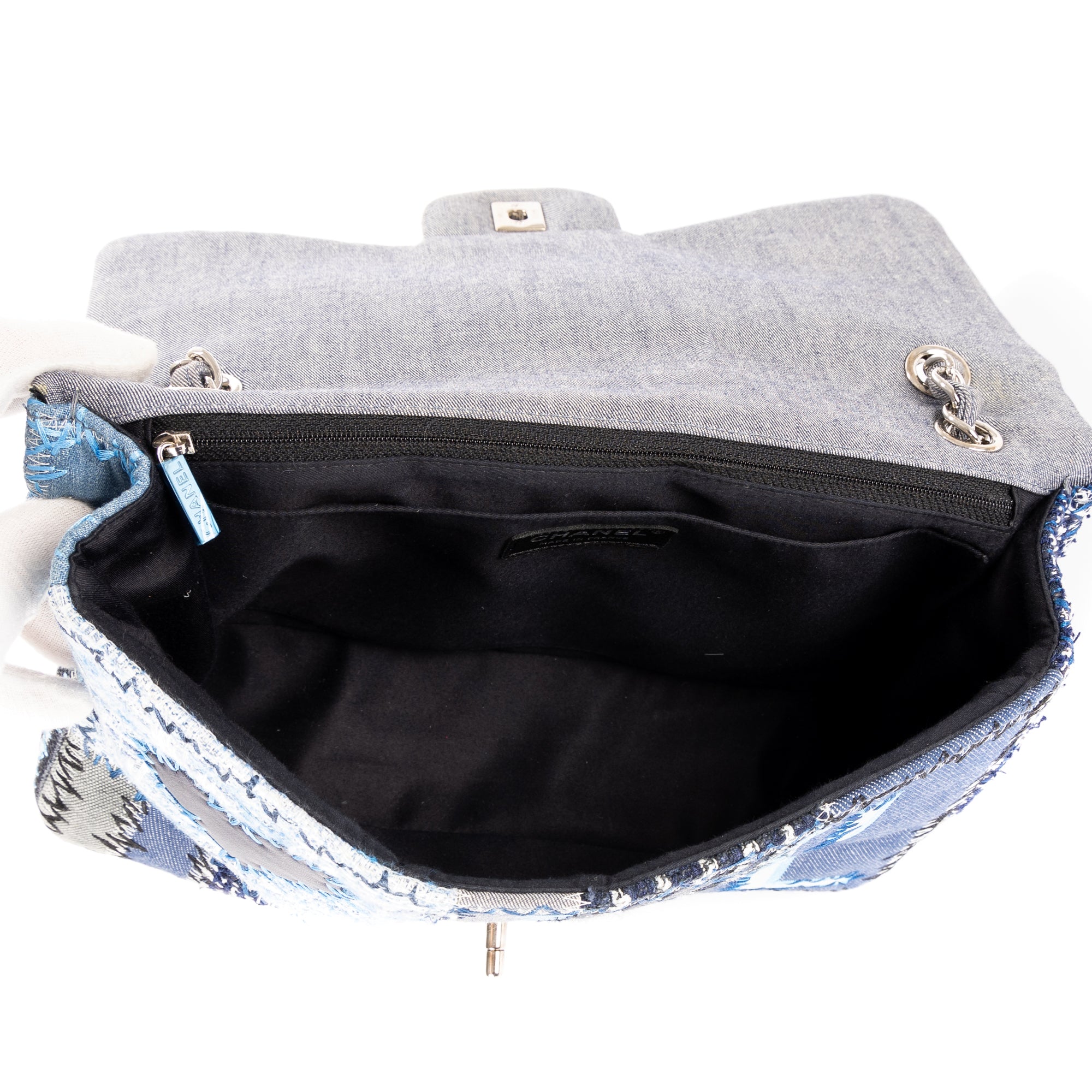Chanel - Édition Limitée Grand Sac Classique à Rabat Patchwork - Bleu Denim