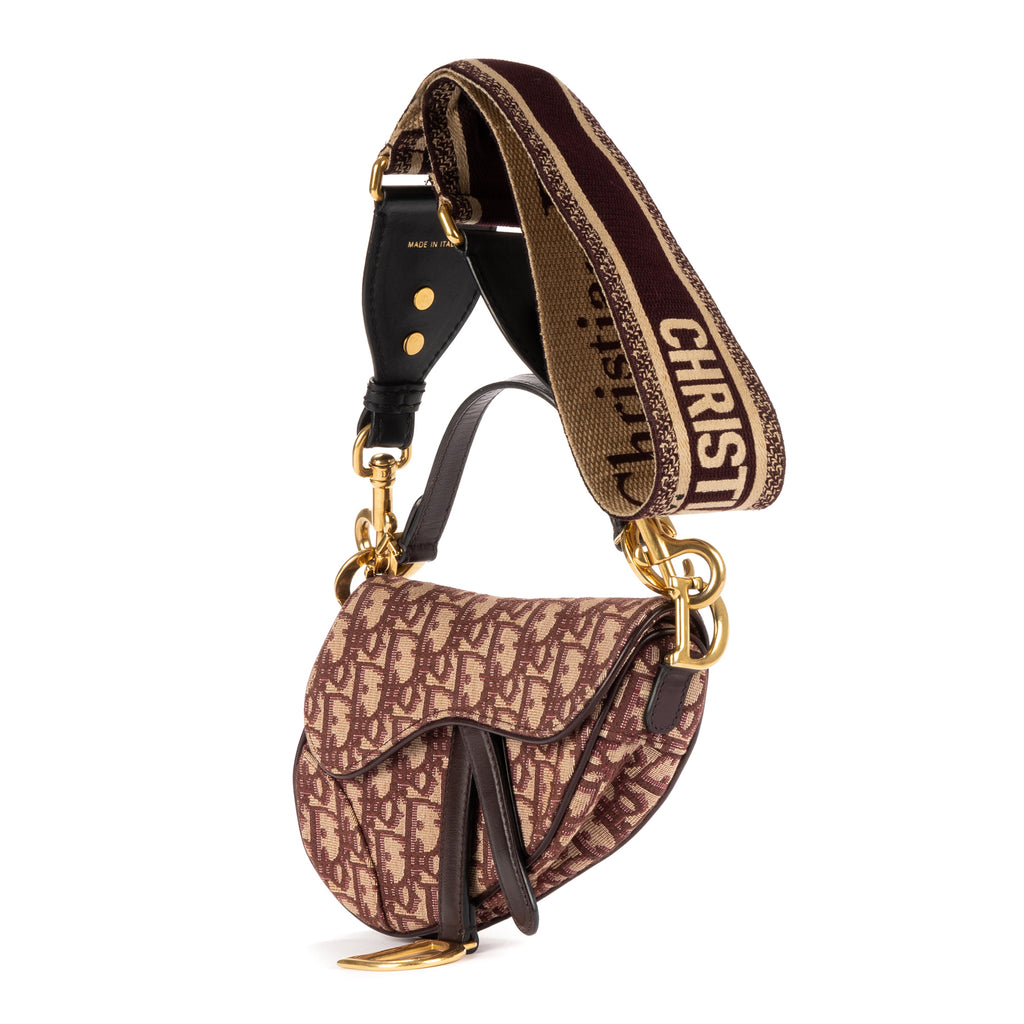 Sac à bandoulière Mini Saddle Oblique toile oblique Diorissimo bordeaux