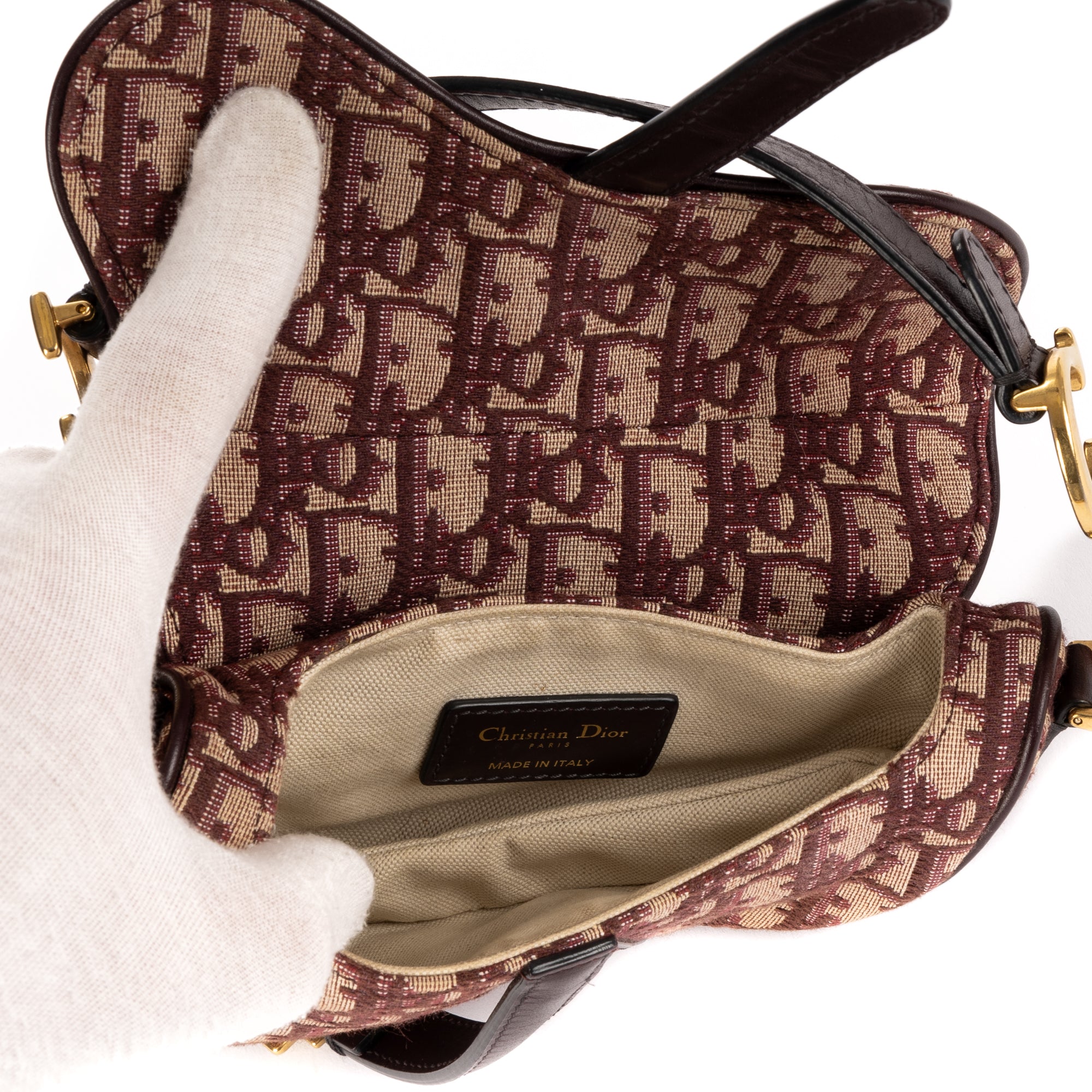 Sac à bandoulière Mini Saddle Oblique toile oblique Diorissimo bordeaux