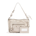 Bolso de hombro/cruzado de piel de becerro plateada