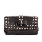 Bolso de Hombro Sweet Charity Clutch Óptico Negro con Lazos Tachonados