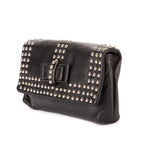 Bolso de Hombro Sweet Charity Clutch Óptico Negro con Lazos Tachonados
