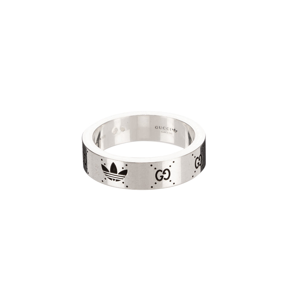 Anillo Anillo Colaboración Adidas Plata Logo Adidas Banda Ancha Plata Esterlina