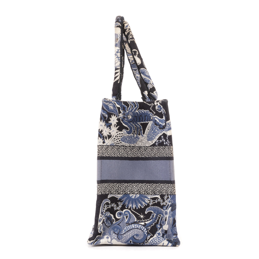 Handbag Rare Cabas Book Tote Medium Navy Blue Design Canvas