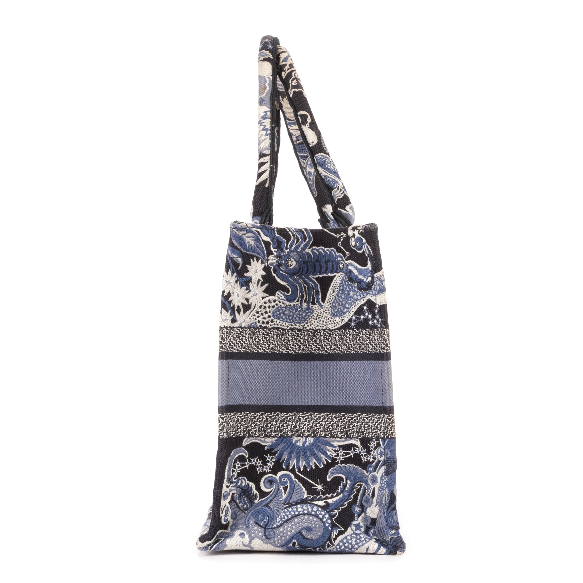 Handbag Rare Cabas Book Tote Medium Navy Blue Design Canvas