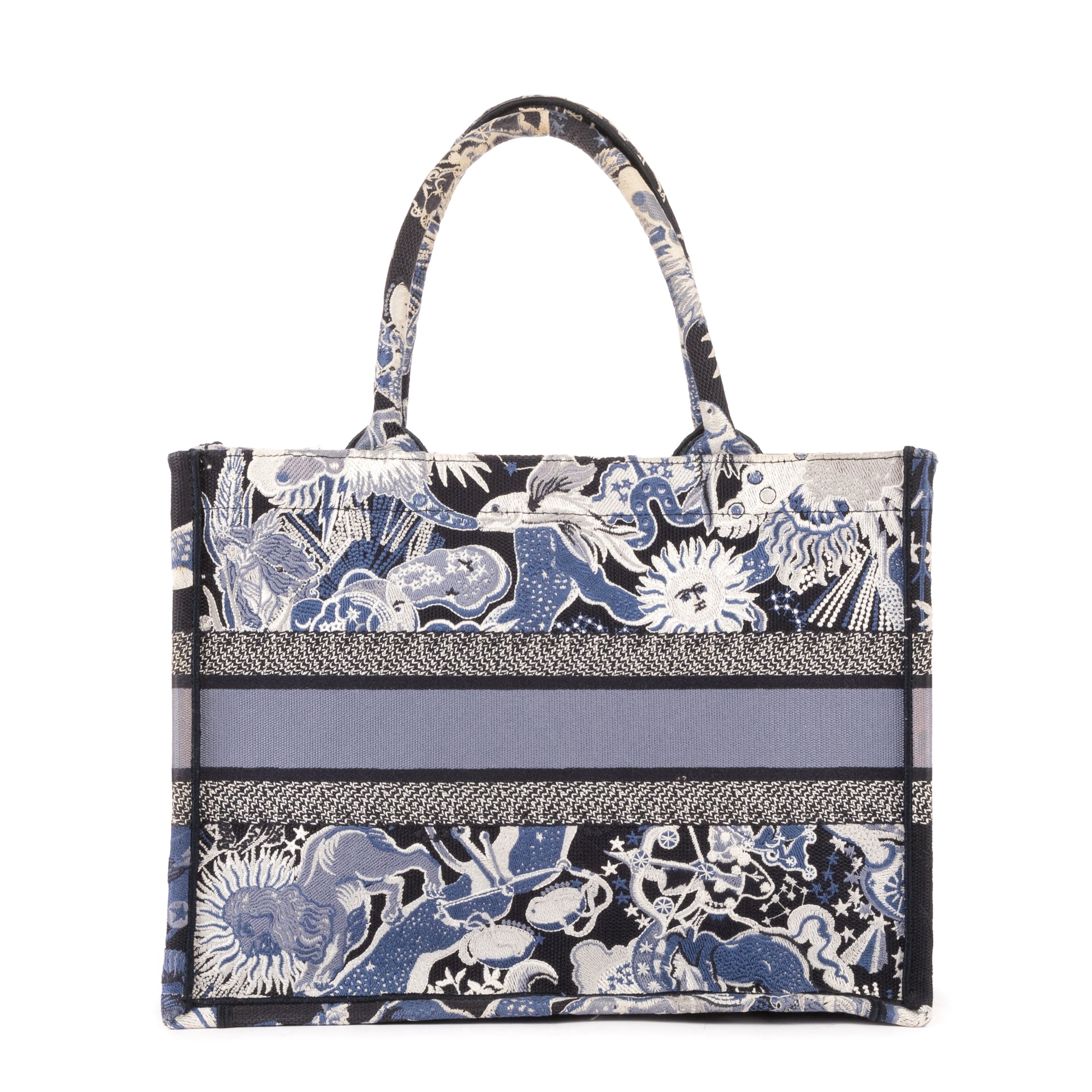Handbag Rare Cabas Book Tote Medium Navy Blue Design Canvas