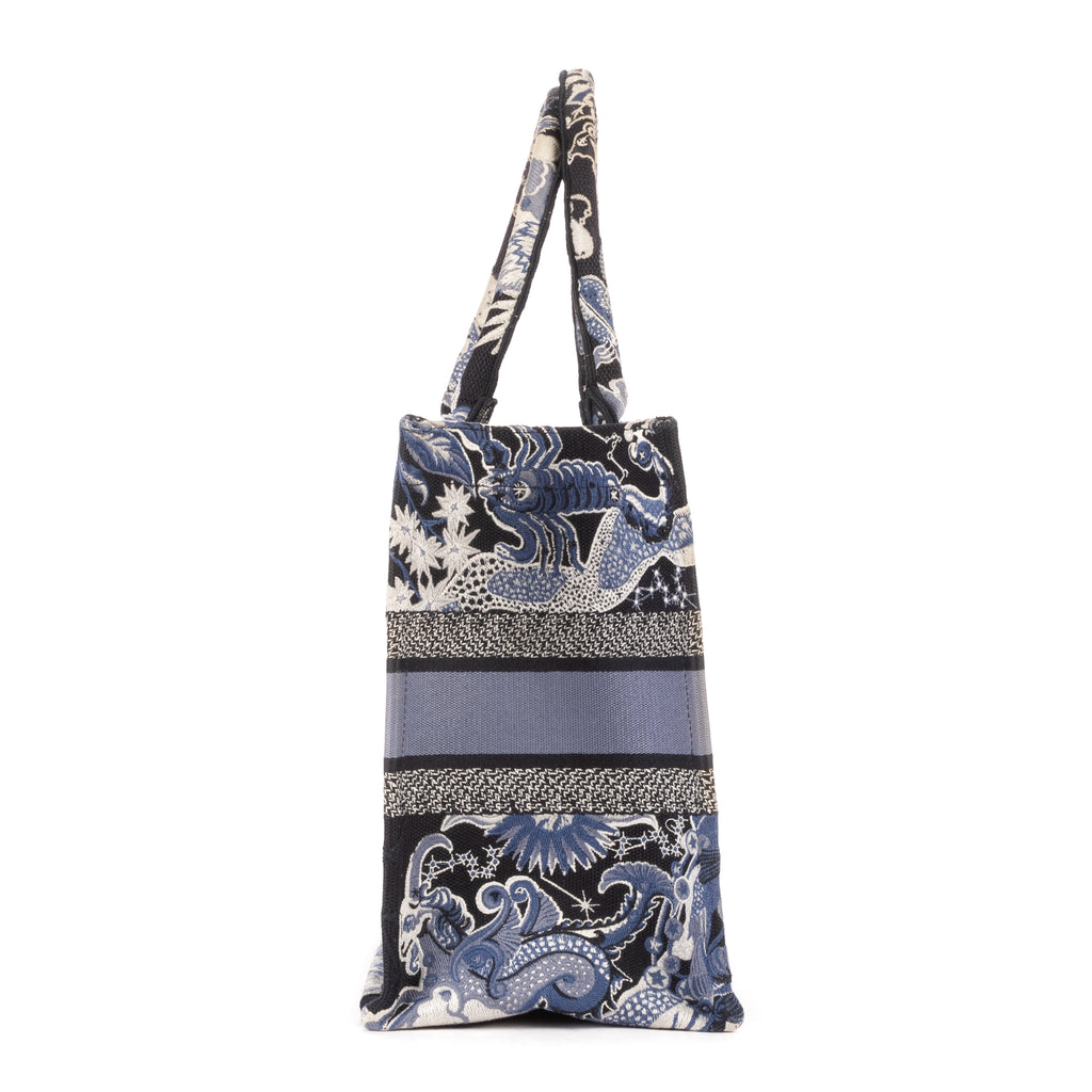 Handbag Rare Cabas Book Tote Medium Navy Blue Design Canvas