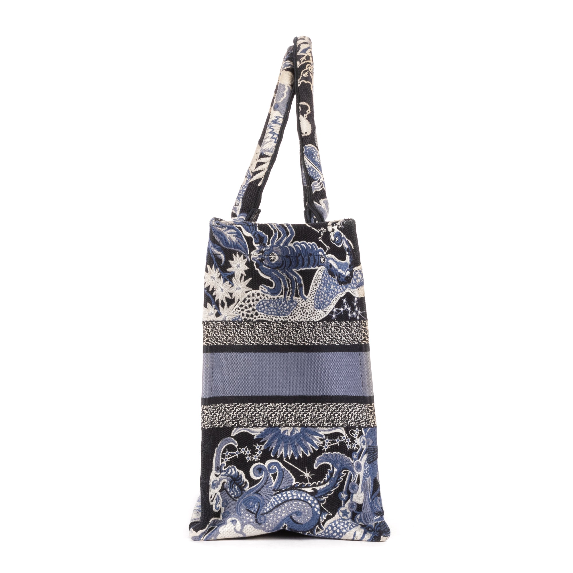Handbag Rare Cabas Book Tote Medium Navy Blue Design Canvas