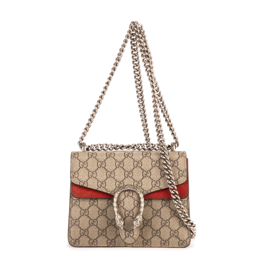 Bolso de Hombro Mini Dionysus Mini Lona Recubierta Beige/Piel de Ante