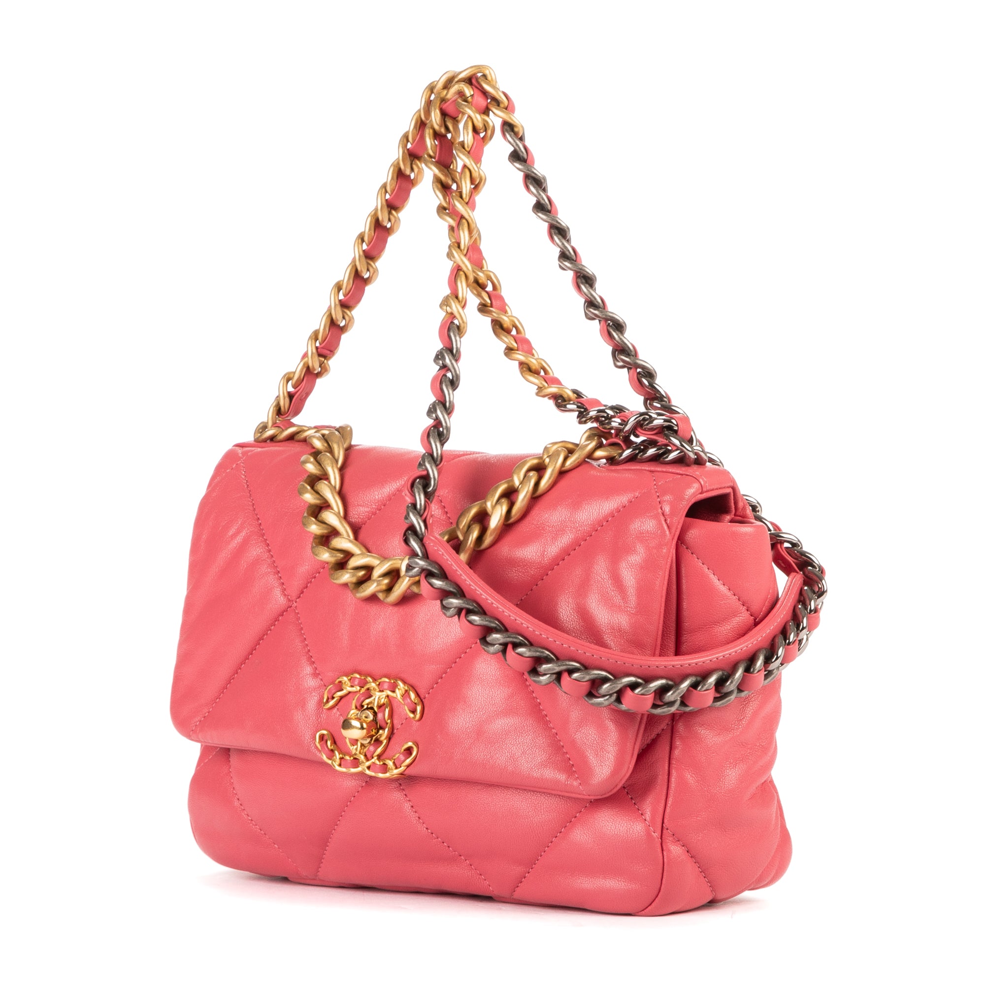 Shoulder Bag Classic 19 Flap Pink Calfskin Quilted Leather