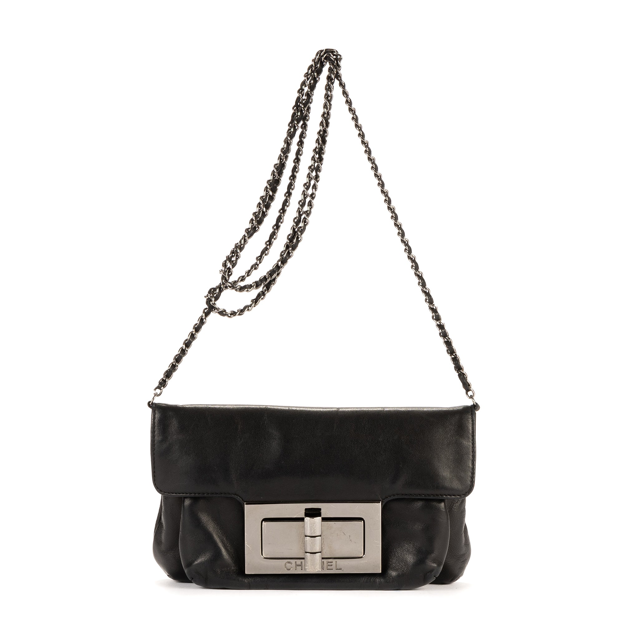 Shoulder Bag Giant Lock Reissue Mademoiselle Flap Black Soft Leather