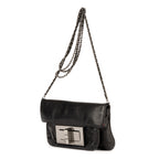 Bolso de hombro Giant Lock Reissue Mademoiselle Flap Piel suave negra