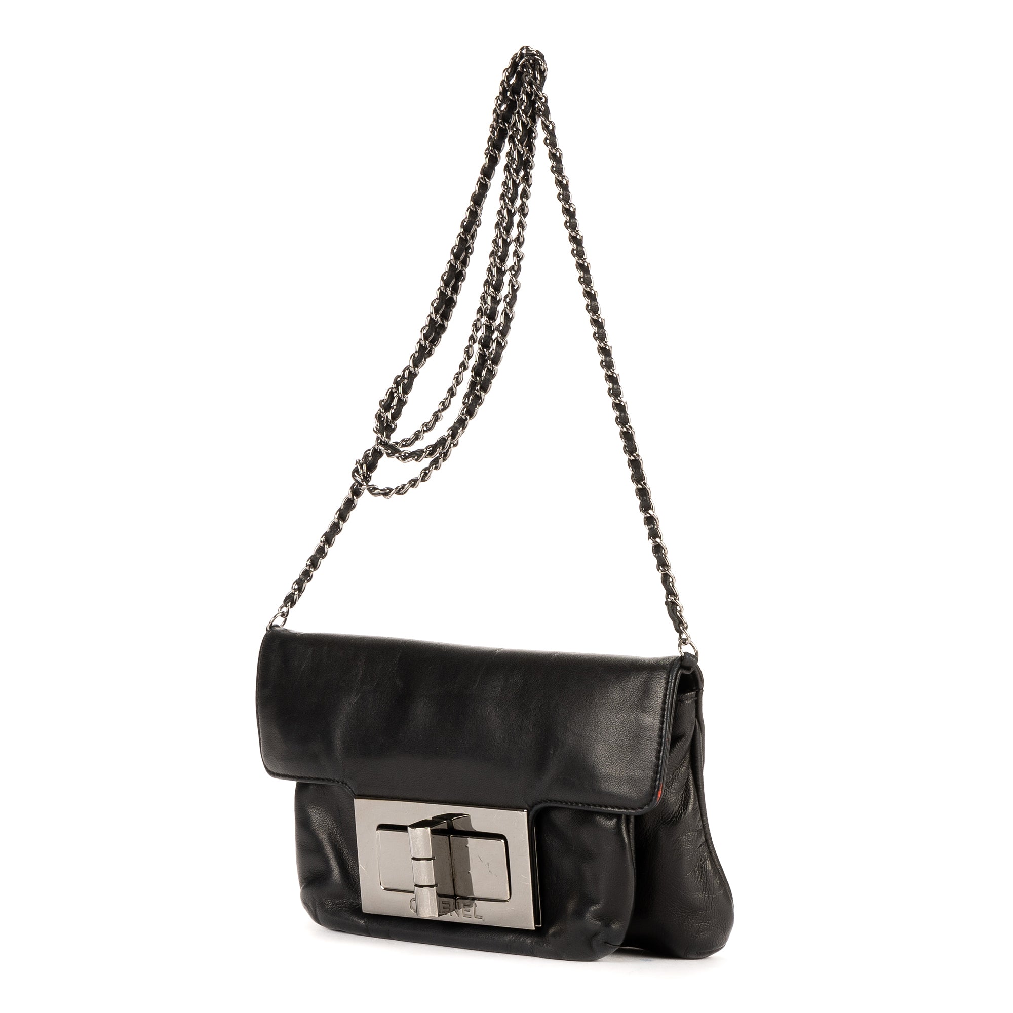 Shoulder Bag Giant Lock Reissue Mademoiselle Flap Black Soft Leather