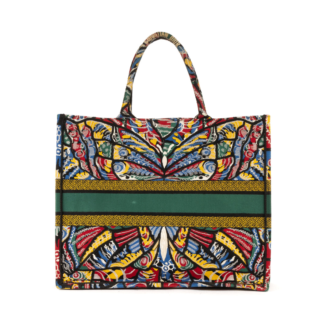 Bolso de hombro edición limitada de lona estampada con libro de mariposas en verde
