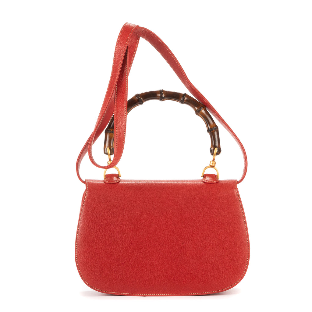 Bolso de Hombro Asa Superior de Bambú Piel Blanda Roja Granulada