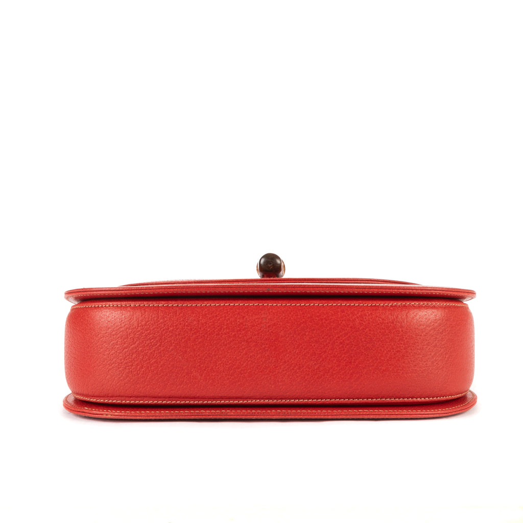 Bolso de Hombro Asa Superior de Bambú Piel Blanda Roja Granulada