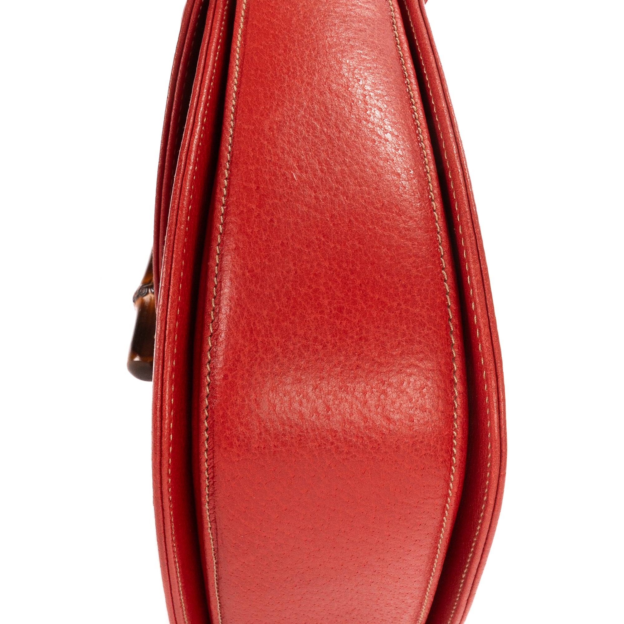 Bolso de Hombro Asa Superior de Bambú Piel Blanda Roja Granulada