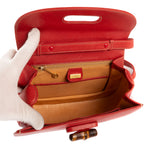 Bolso de Hombro Asa Superior de Bambú Piel Blanda Roja Granulada