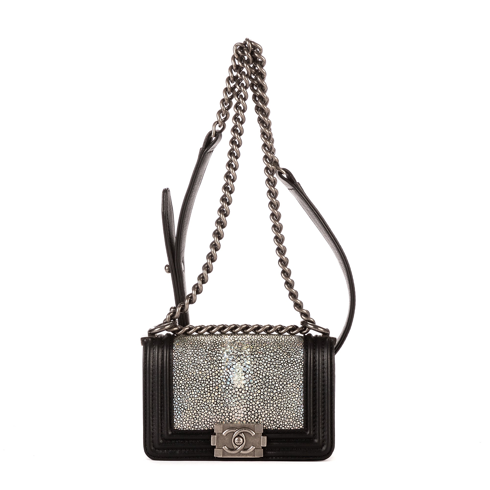 Handbag Unique Piece Boy Galuchat Mini Black Galuchat Skin