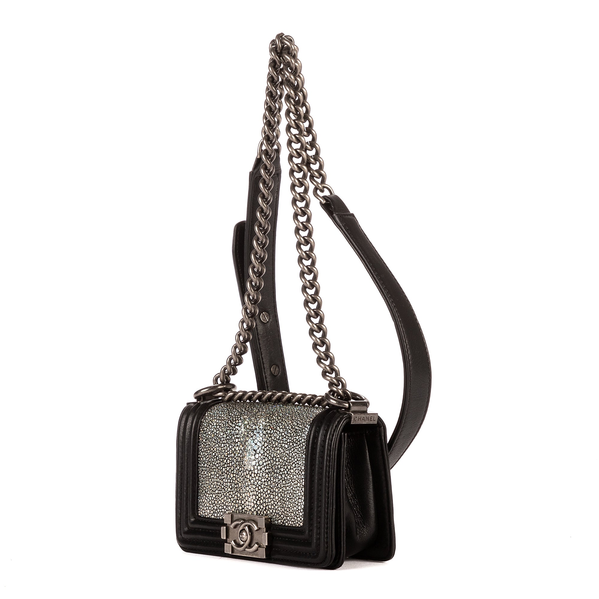 Handbag Unique Piece Boy Galuchat Mini Black Galuchat Skin