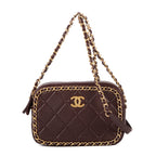 Shoulder Bag Camera Small Burgundy Quilted Smooth Leather