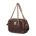 Shoulder Bag Camera Small Burgundy Quilted Smooth Leather